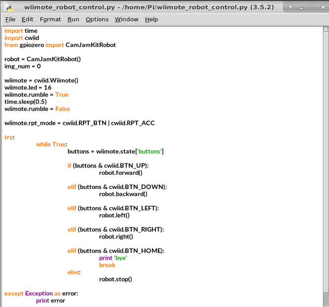 Pic of code used to control the robot